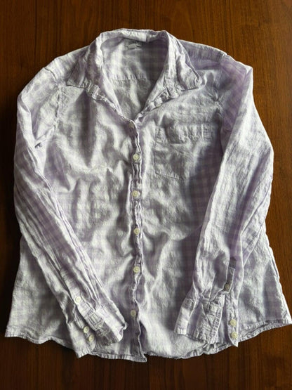 J.Crew Women's Purple Gingham Cotton Button Down - Size L