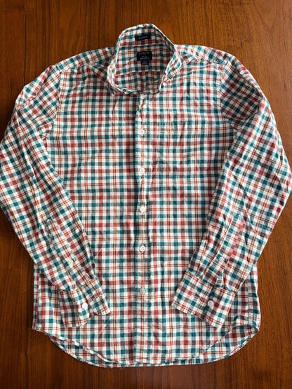 J.Crew Men's Flex Washed Classic Fit Green & Red Plaid Button Down Shirt - XS