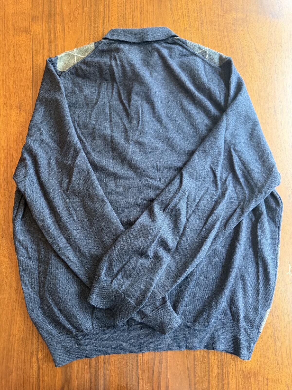 Brooks Brothers Men's Blue Argyle 100% Merino Wool Polo Sweater - Size XL