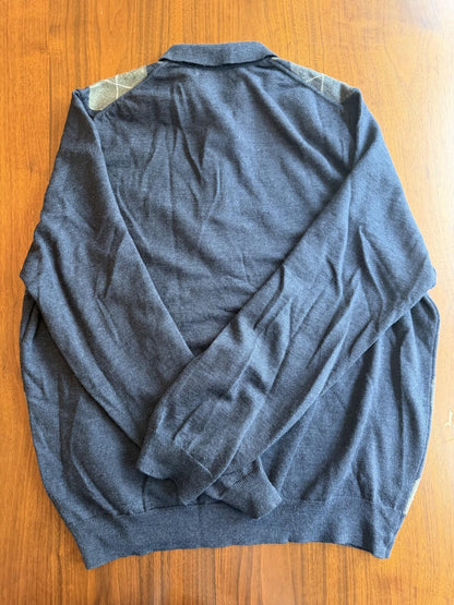 Brooks Brothers Men's Blue Argyle 100% Merino Wool Polo Sweater - Size XL