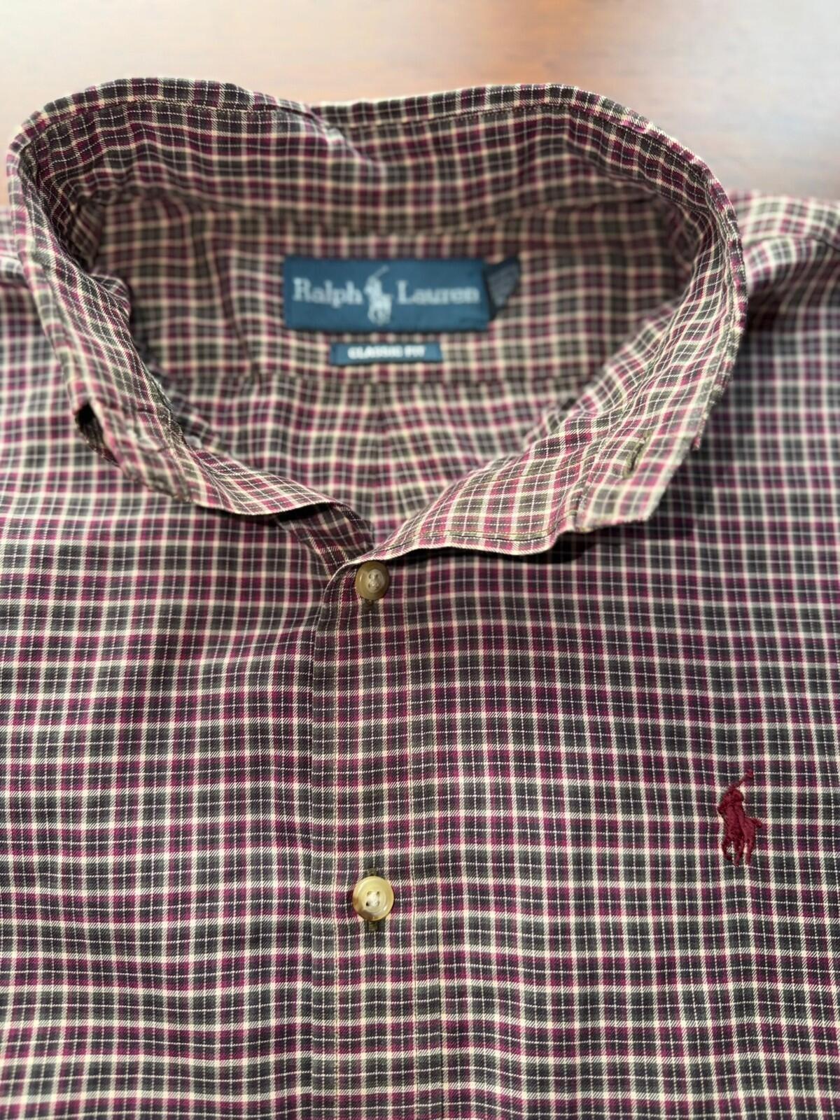 Polo Ralph Lauren Men's Classic Fit Burgundy Plaid Long Sleeve Shirt - Size M