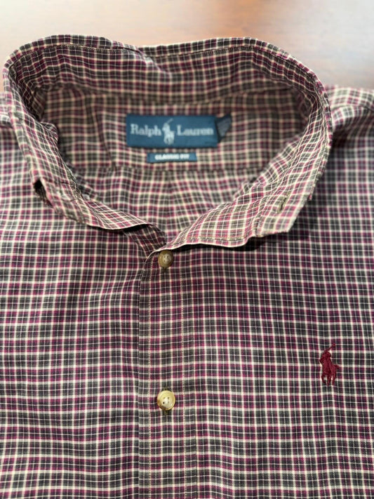 Polo Ralph Lauren Men's Classic Fit Burgundy Plaid Long Sleeve Shirt - Size M