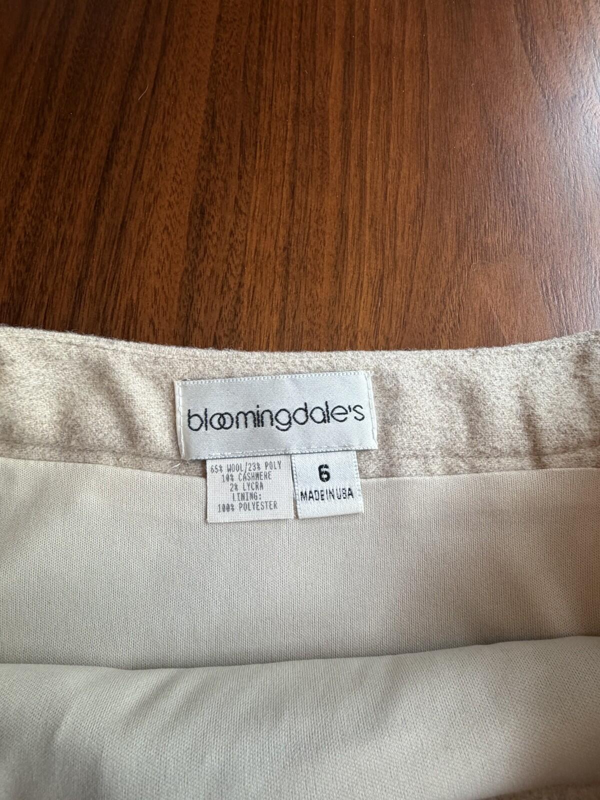 Vintage Bloomingdale's Women's Wool Blend Tan Front Pleat A-Line Skirt - Size 6