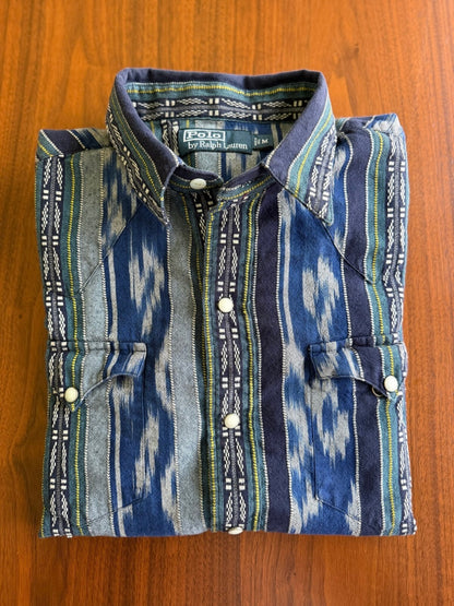 Polo by Ralph Lauren Men's Western Ikat Blue Patterned Button-Up Shirt - Size M