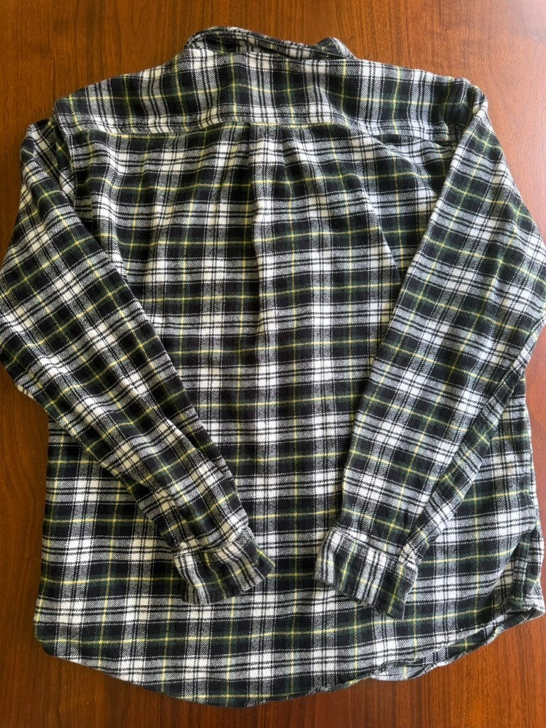 Eddie Bauer Men's Tartan Black Plaid Flannel Button-Down Shirt - Size L