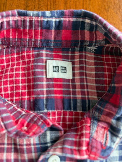 Uniqlo Men's Red & Blue Plaid Short Sleeve Button Down - Size S