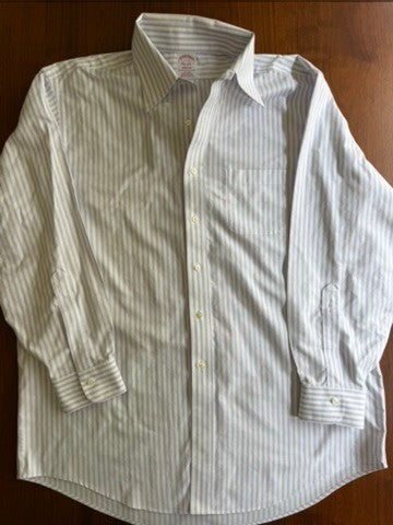Brooks Brothers Men's White & Purple Striped Dress Shirt - Size 17-34