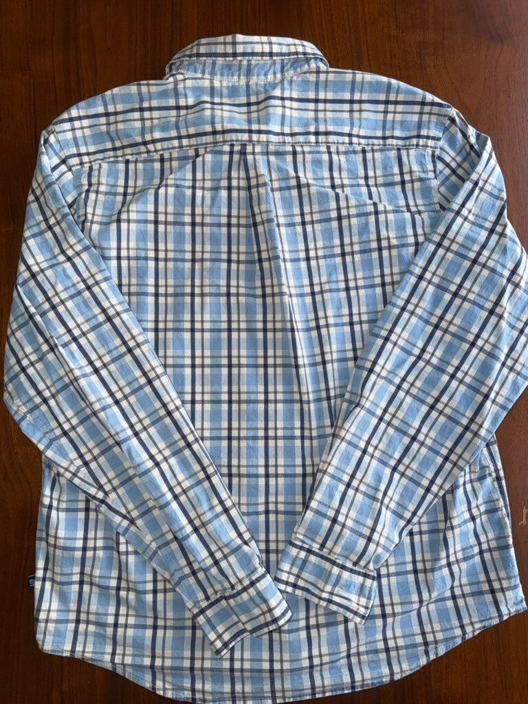 GAP Men's Blue & White Plaid Button-Down Long Sleeve Shirt - Size XL