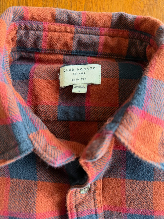 Club Monaco Orange Plaid Flannel Button Down - Size S