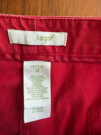 LizGolf Red Cotton Blend Shorts with Front and Back Snap Pockets - Size 12P