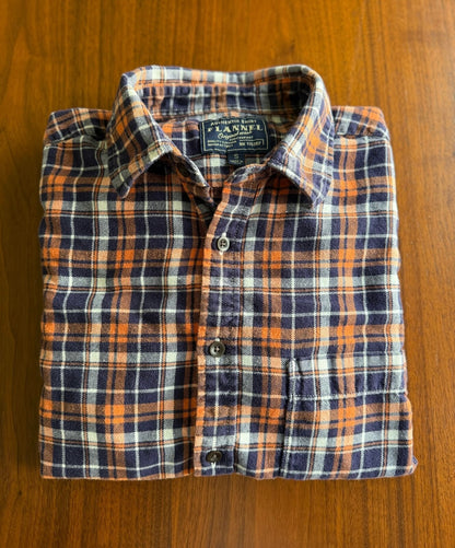 Flannel Authentic Shirt Original Wash Orange & Blue Plaid Button-Up - Size S