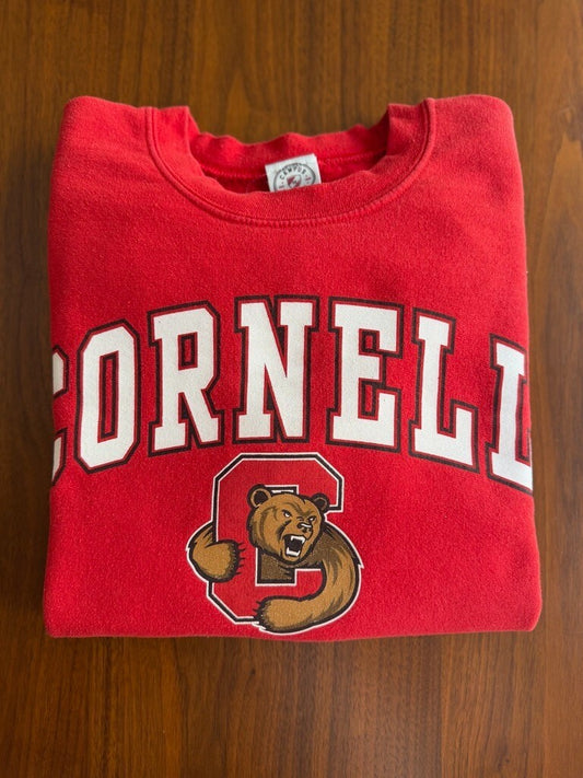Cornell University Red Crewneck Sweatshirt with Bear Logo - Size M