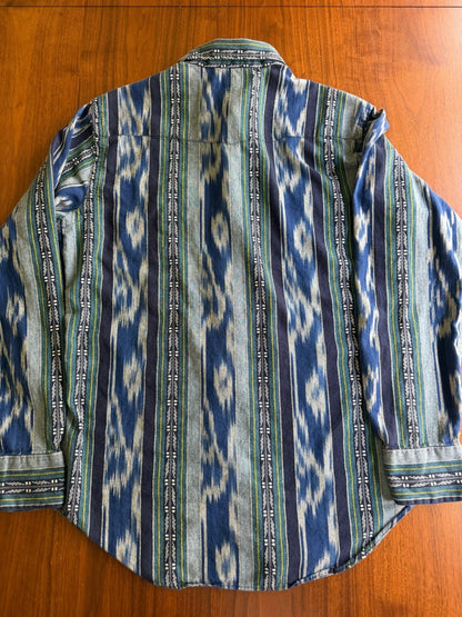Polo by Ralph Lauren Men's Western Ikat Blue Patterned Button-Up Shirt - Size M