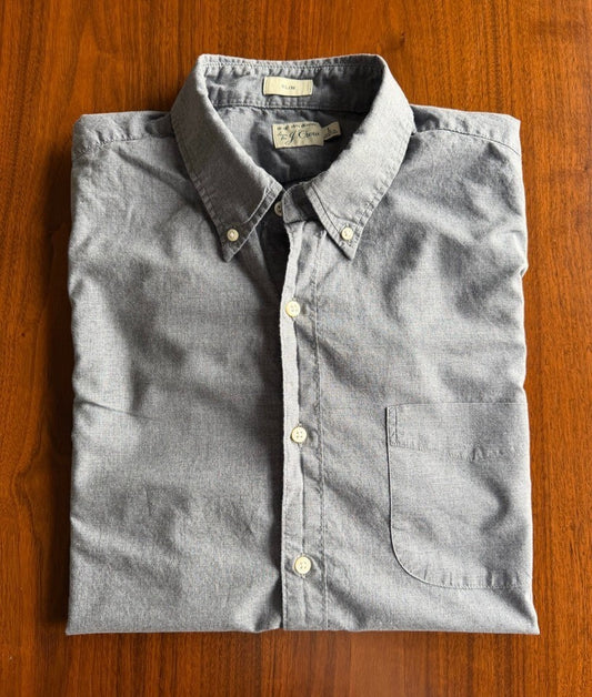 J.Crew Slim Fit Button-Down Oxford Shirt in Heathered Light Gray - Size L