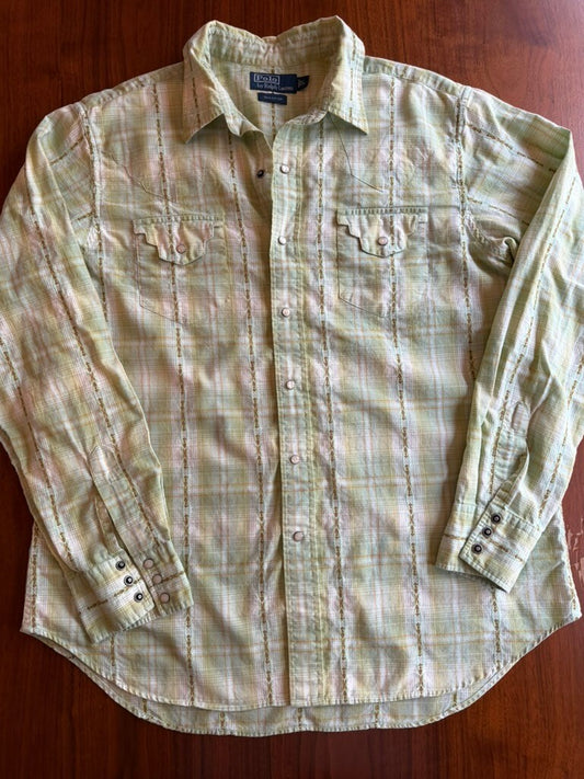Polo by Ralph Lauren Men's Green Long Sleeve Button-Up Western Shirt - Size L