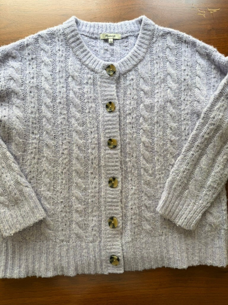 Madewell Women's Lavender Cable Knit Button-Up Cardigan Sweater - Size S