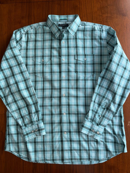 Banana Republic Slim Fit Long Sleeve Light Blue Lrg Check Plaid Shirt - Size XL