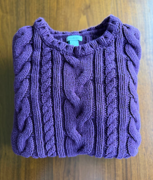 L.L.Bean Women's Purple Cable Knit Crewneck Sweater - Size S