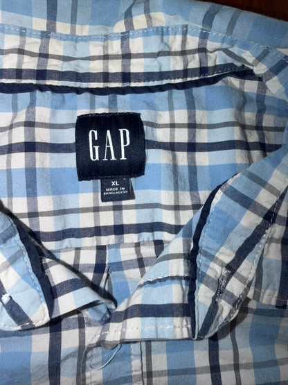 GAP Men's Blue & White Plaid Button-Down Long Sleeve Shirt - Size XL