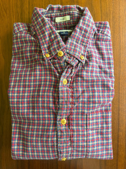 J.Crew Men's Lightweight Flannel Blue & Red Check Plaid Button-Down - Size S