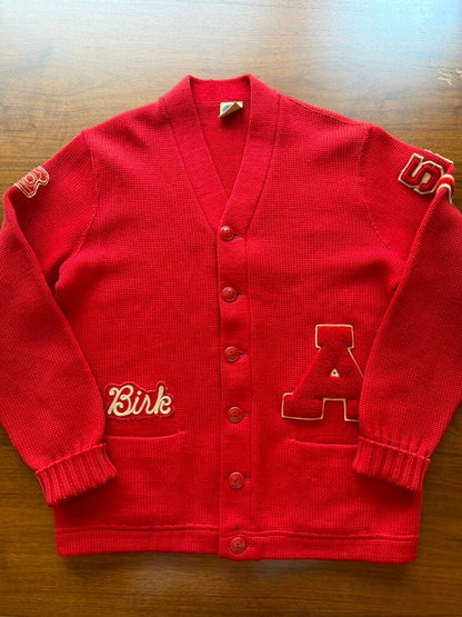 Vintage Red Nelson Knitting Mills Varsity Cardigan Sweater w/Patches - Size M