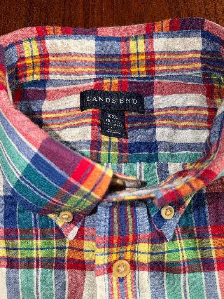 Lands' End Men's Traditional Fit Button-Down Multicolor Plaid Shirt - Size XXL