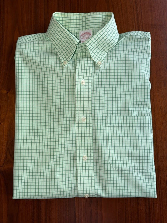 Brooks Brothers Traditional Fit Green Check Dress Shirt - Size 15.5-33