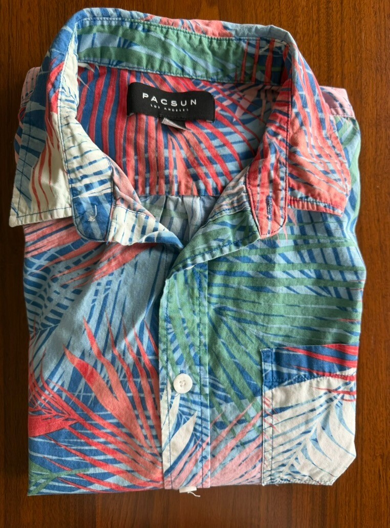 Pacsun Men's Tropical Print Short Sleeve Button-Up Shirt - Size M
