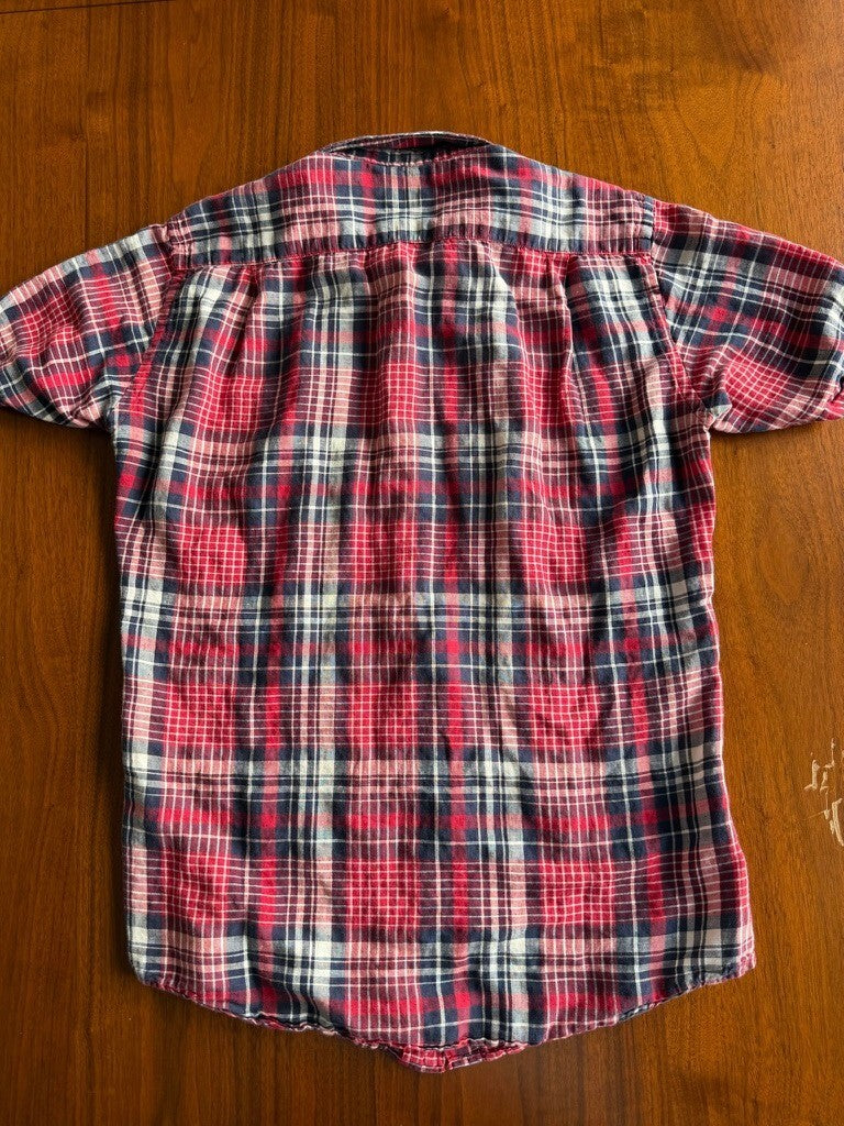 Uniqlo Men's Red & Blue Plaid Short Sleeve Button Down - Size S