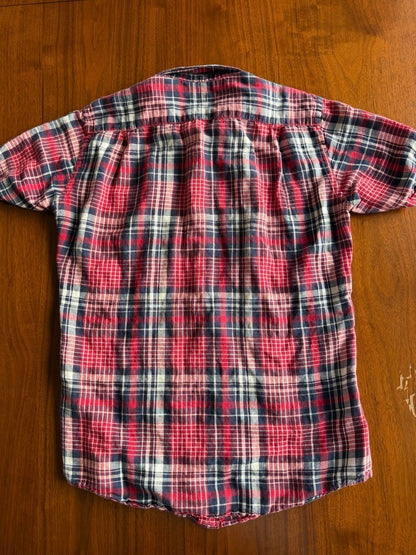 Uniqlo Men's Red & Blue Plaid Short Sleeve Button Down - Size S
