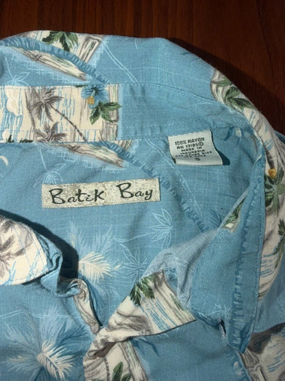Batik Bay Men's Light Blue Hawaiian Shirt with Palm Tree Print - Size S