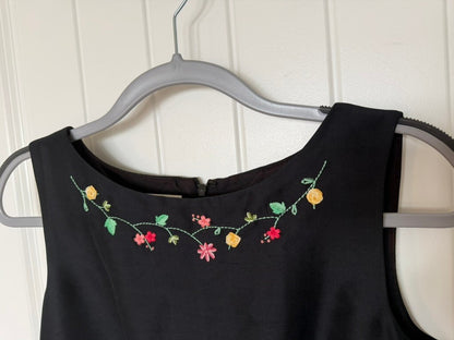 Talbots Black Silk Sleeveless Dress with Embroidered Floral Detail - Size 6