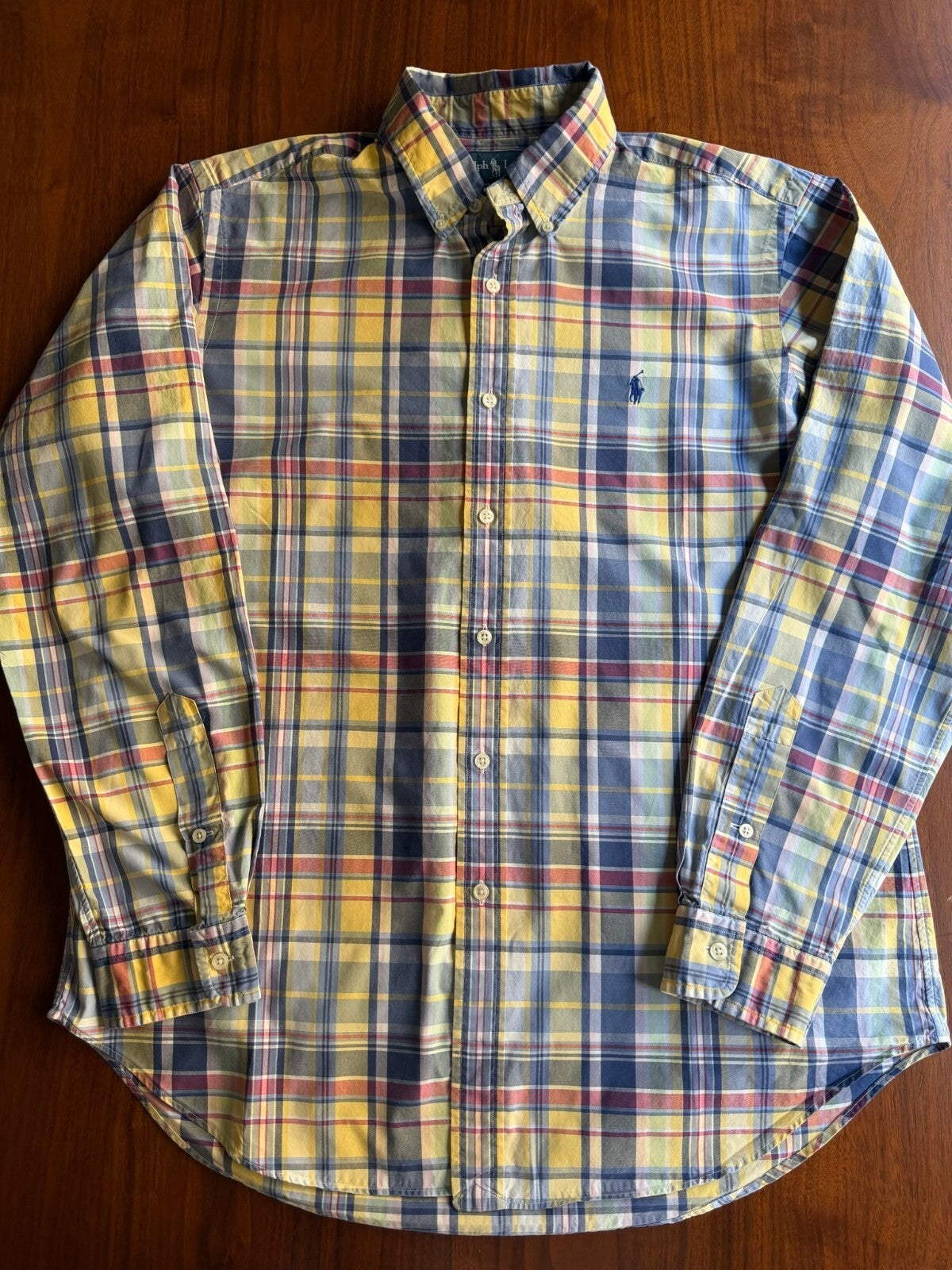 Ralph Lauren Classic Fit Yellow & Blue Plaid Button-Down Shirt - Size L