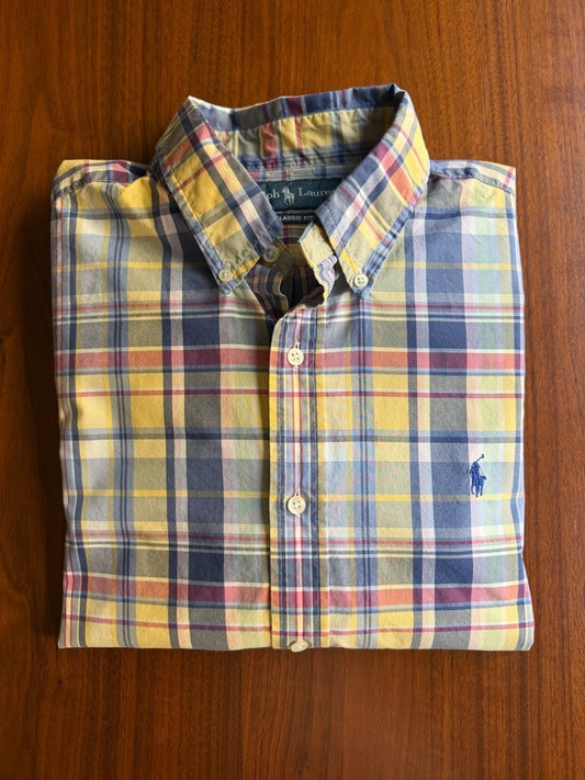 Ralph Lauren Classic Fit Yellow & Blue Plaid Button-Down Shirt - Size L