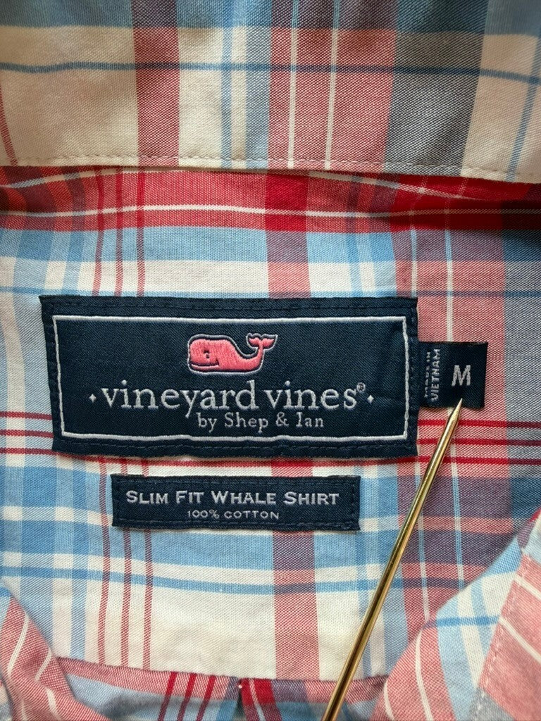 Vineyard Vines Men's Slim Fit Red & Blue Plaid Shirt - Size M