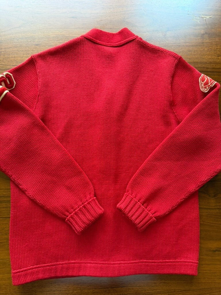 Vintage Red Nelson Knitting Mills Varsity Cardigan Sweater w/Patches - Size M