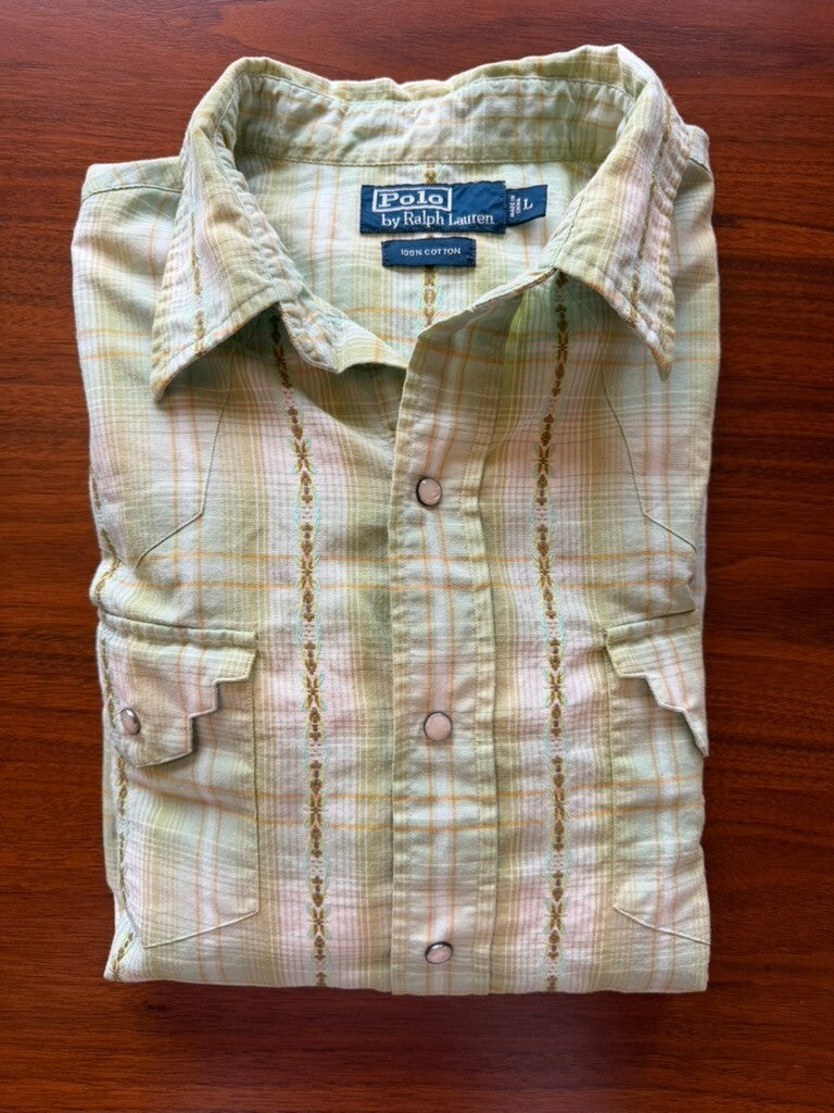 Polo by Ralph Lauren Men's Green Long Sleeve Button-Up Western Shirt - Size L