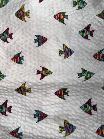 Lands' End Men's Short Sleeve Button-Up Shirt w/Colorful Fish Print - Size L