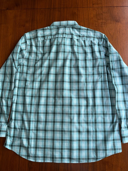 Banana Republic Slim Fit Long Sleeve Light Blue Lrg Check Plaid Shirt - Size XL