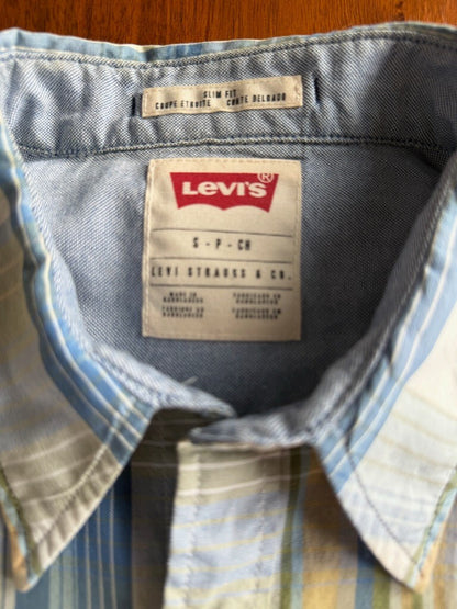 Levi's Men's Green & Blue Plaid Western Shirt w/Pearl Snaps - Size S