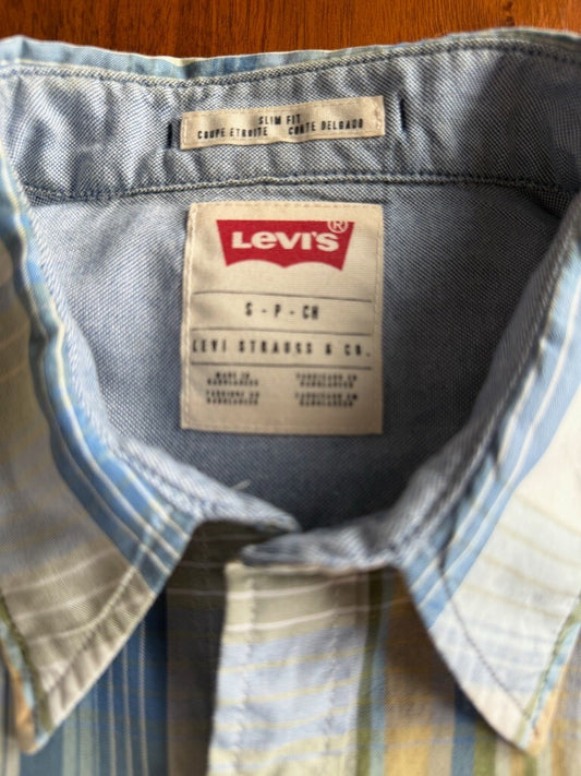 Levi's Men's Green & Blue Plaid Western Shirt w/Pearl Snaps - Size S