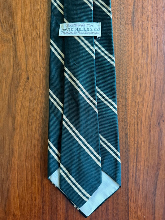 David Heller Co Men's Green and White Striped Tie