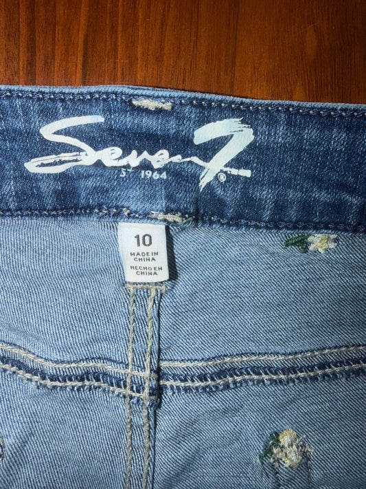Seven7 Women's Weekend Floral Embroidered Denim Shorts - Size 10