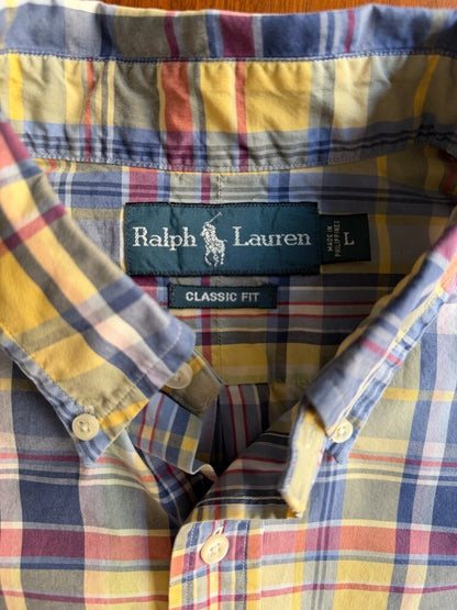 Ralph Lauren Classic Fit Yellow & Blue Plaid Button-Down Shirt - Size L