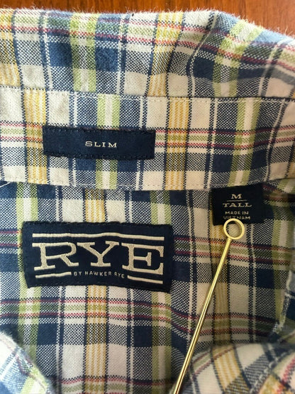 Rye by Hawker Rye Men's Slim Fit White & Navy Plaid Button-Up Shirt - Size MT