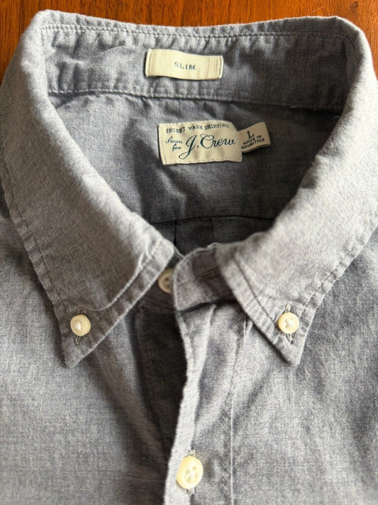J.Crew Slim Fit Button-Down Oxford Shirt in Heathered Light Gray - Size L