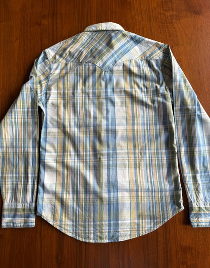 Levi's Men's Green & Blue Plaid Western Shirt w/Pearl Snaps - Size S