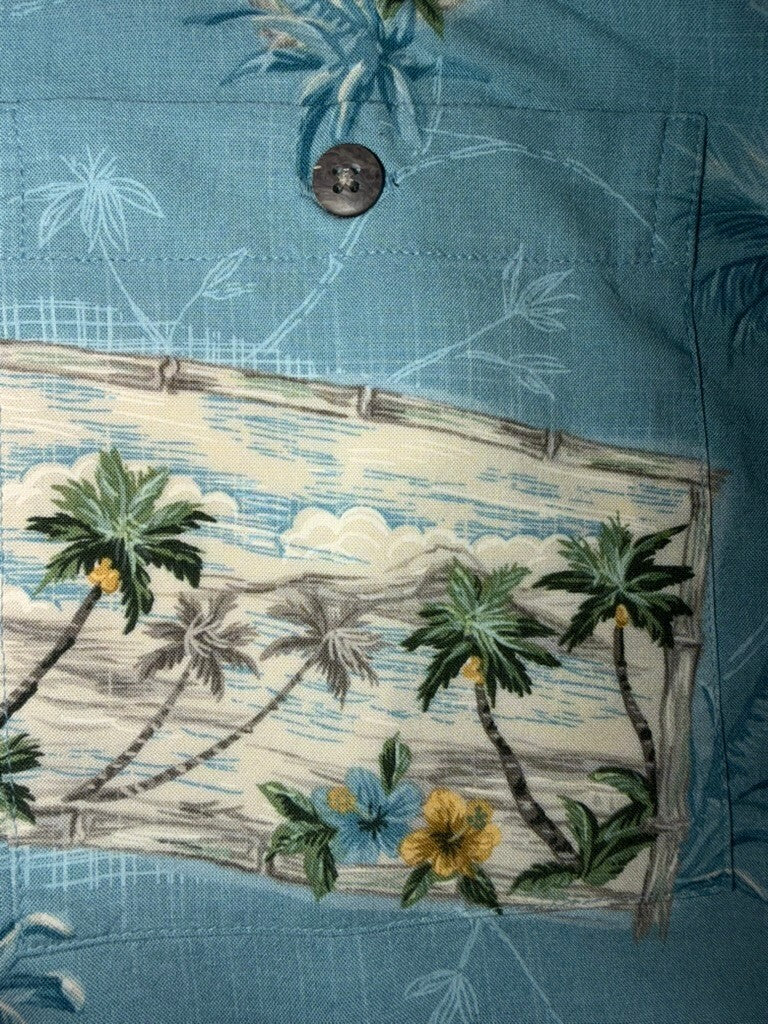 Batik Bay Men's Light Blue Hawaiian Shirt with Palm Tree Print - Size S