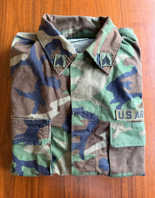 Vintage 80s Us Army Woodland Camo Bdu Field Jacket Sergeant - Size LL