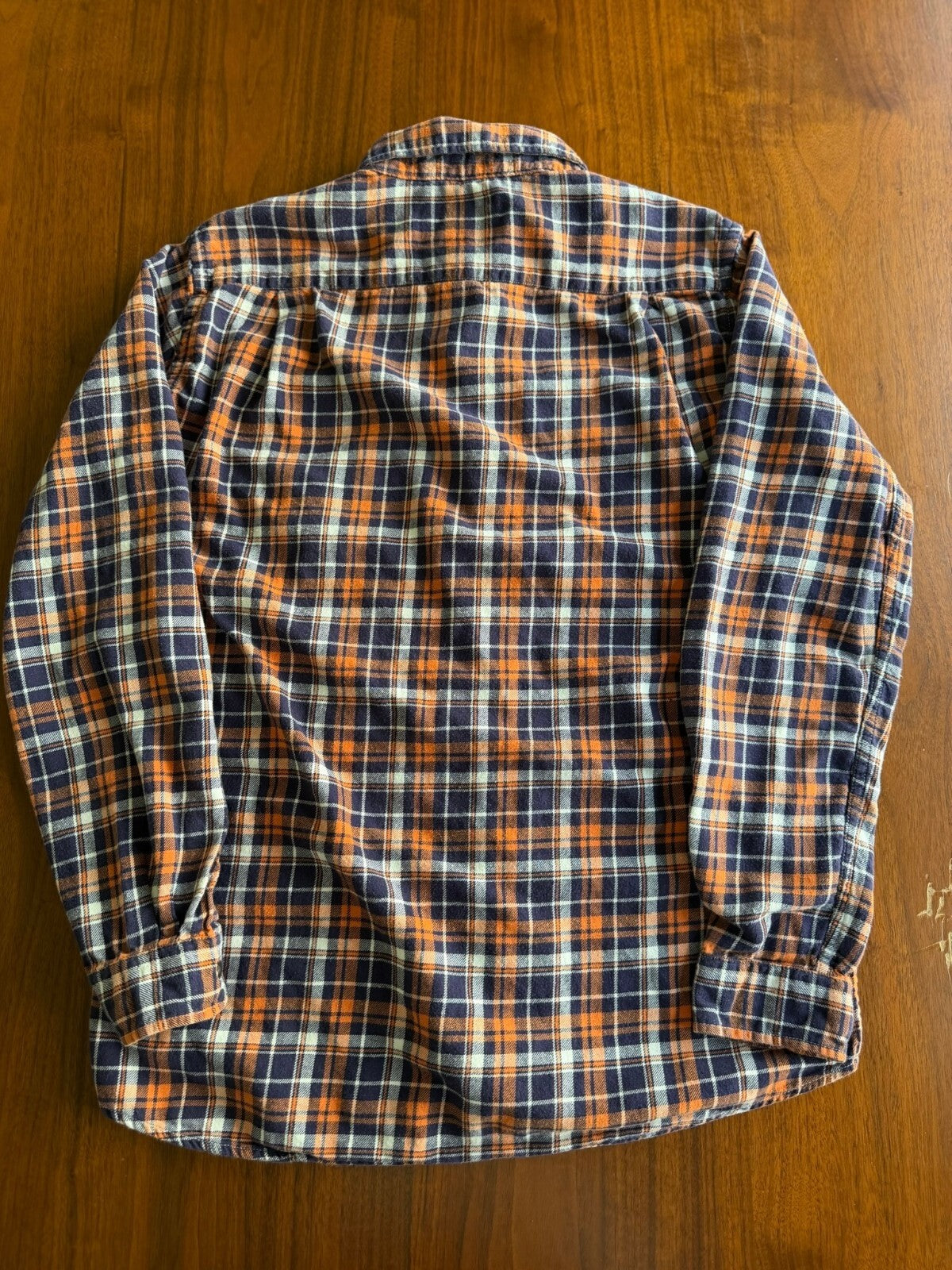 Flannel Authentic Shirt Original Wash Orange & Blue Plaid Button-Up - Size S